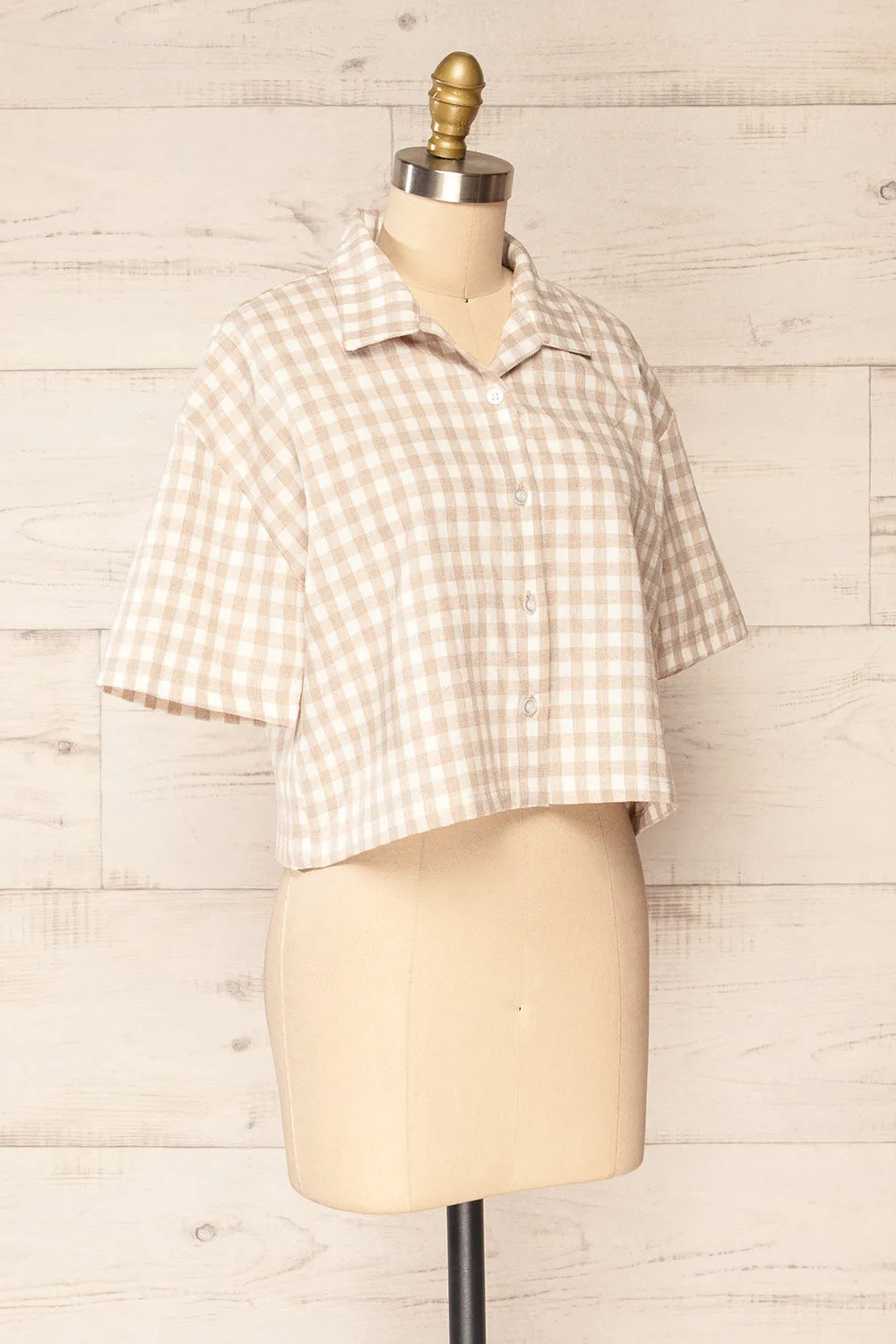 Lugaa | Short Sleeve Gingham Print Button-Up Shirt