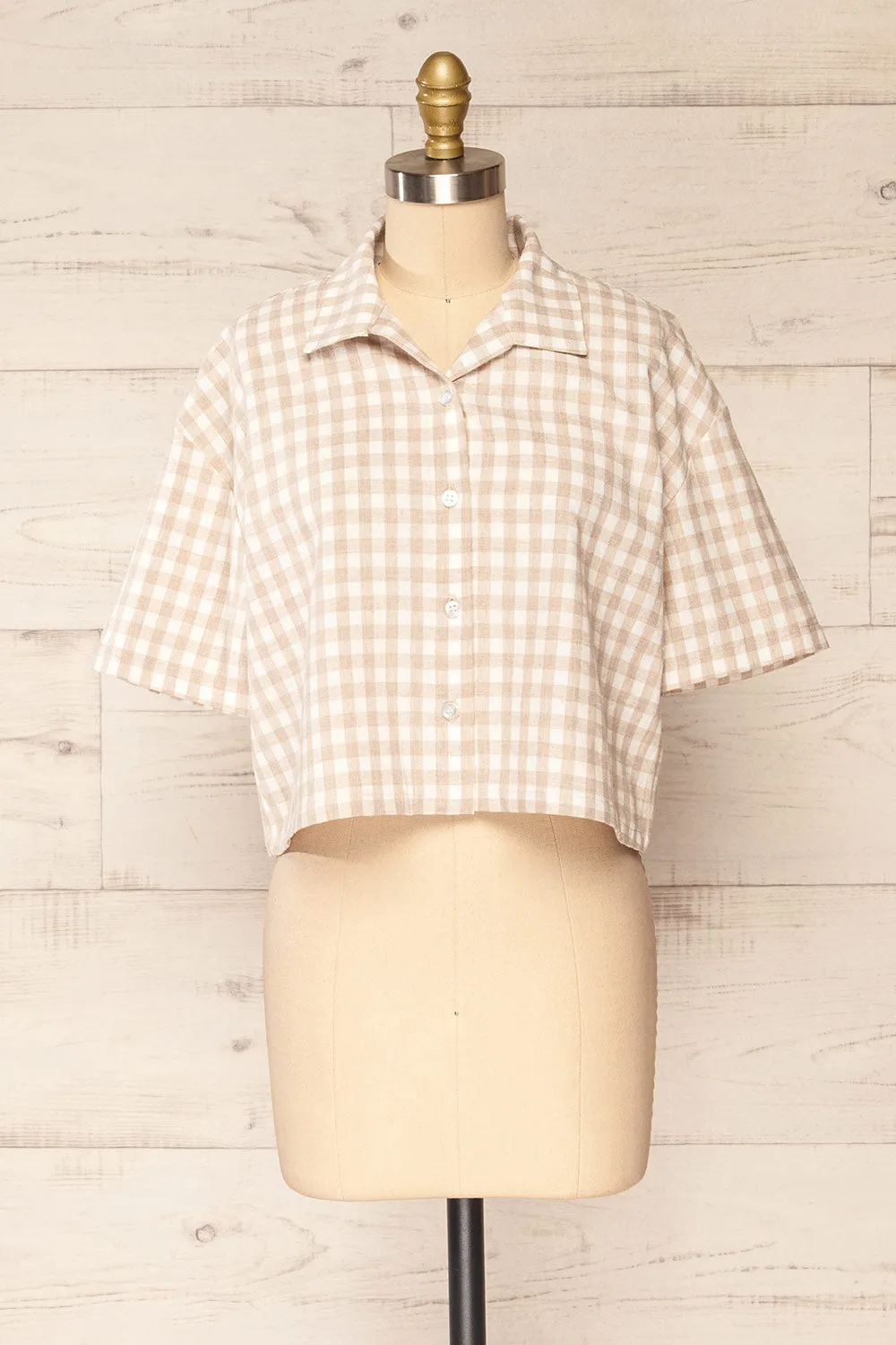 Lugaa | Short Sleeve Gingham Print Button-Up Shirt