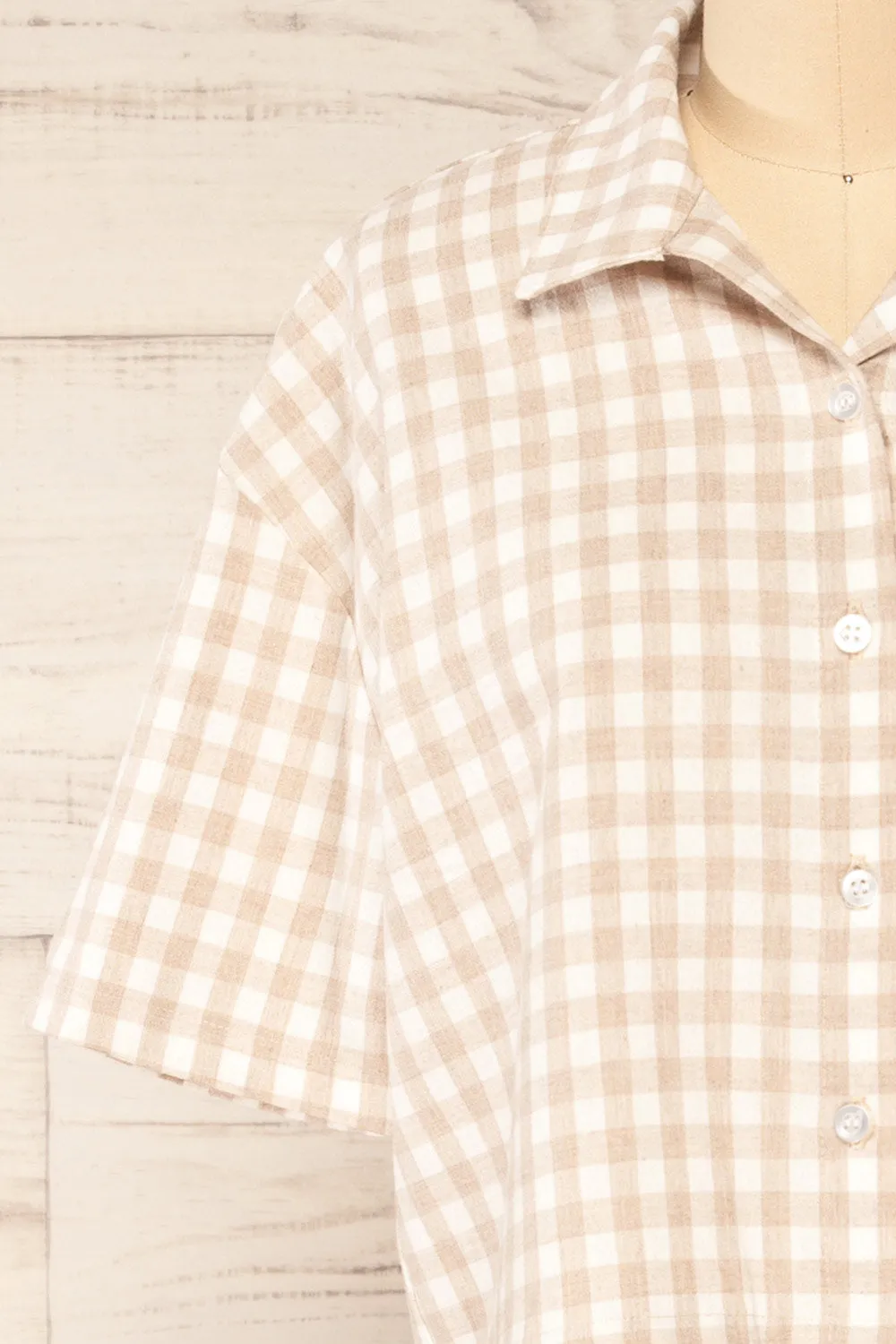 Lugaa | Short Sleeve Gingham Print Button-Up Shirt