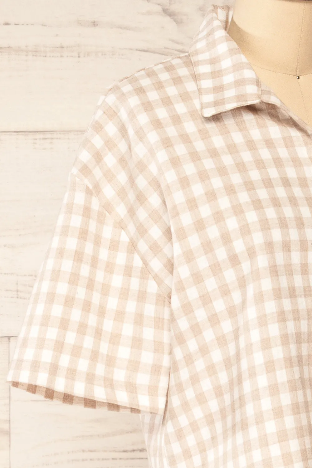 Lugaa | Short Sleeve Gingham Print Button-Up Shirt