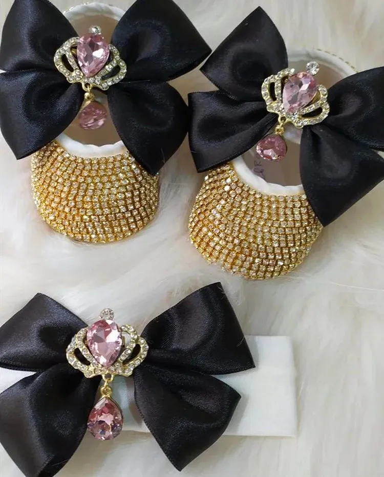 Luxurious Bling Shoes and Headpiece Set - Chic Black