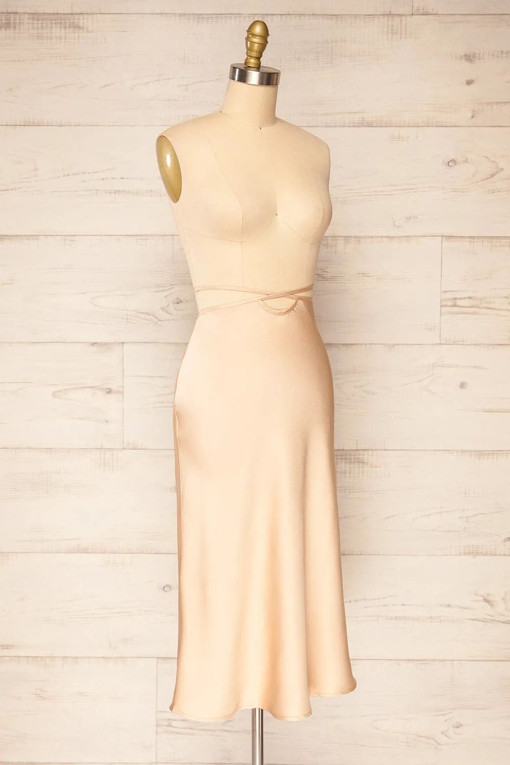 Maddie Champagne | Satin Midi Skirt