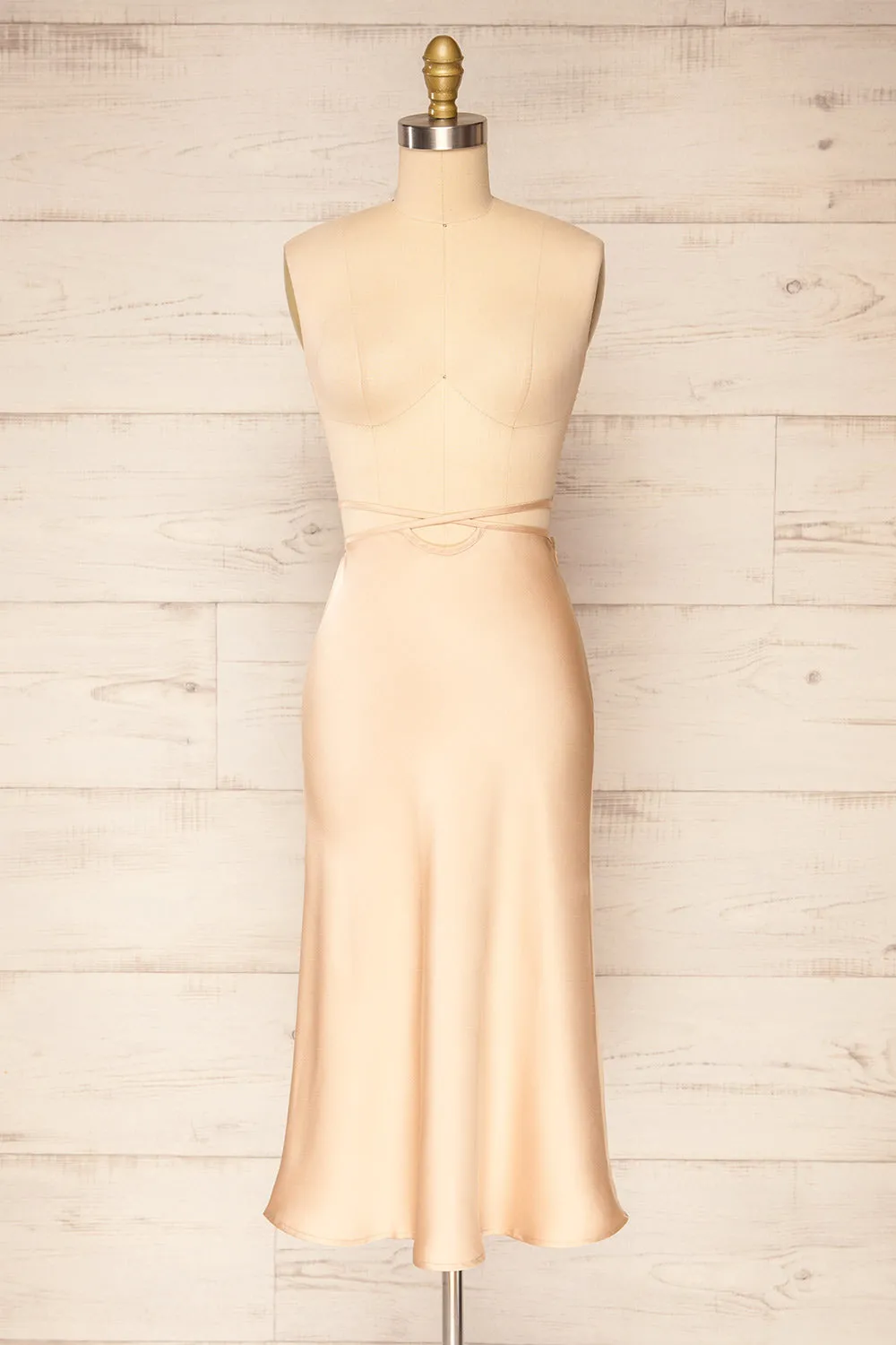 Maddie Champagne | Satin Midi Skirt
