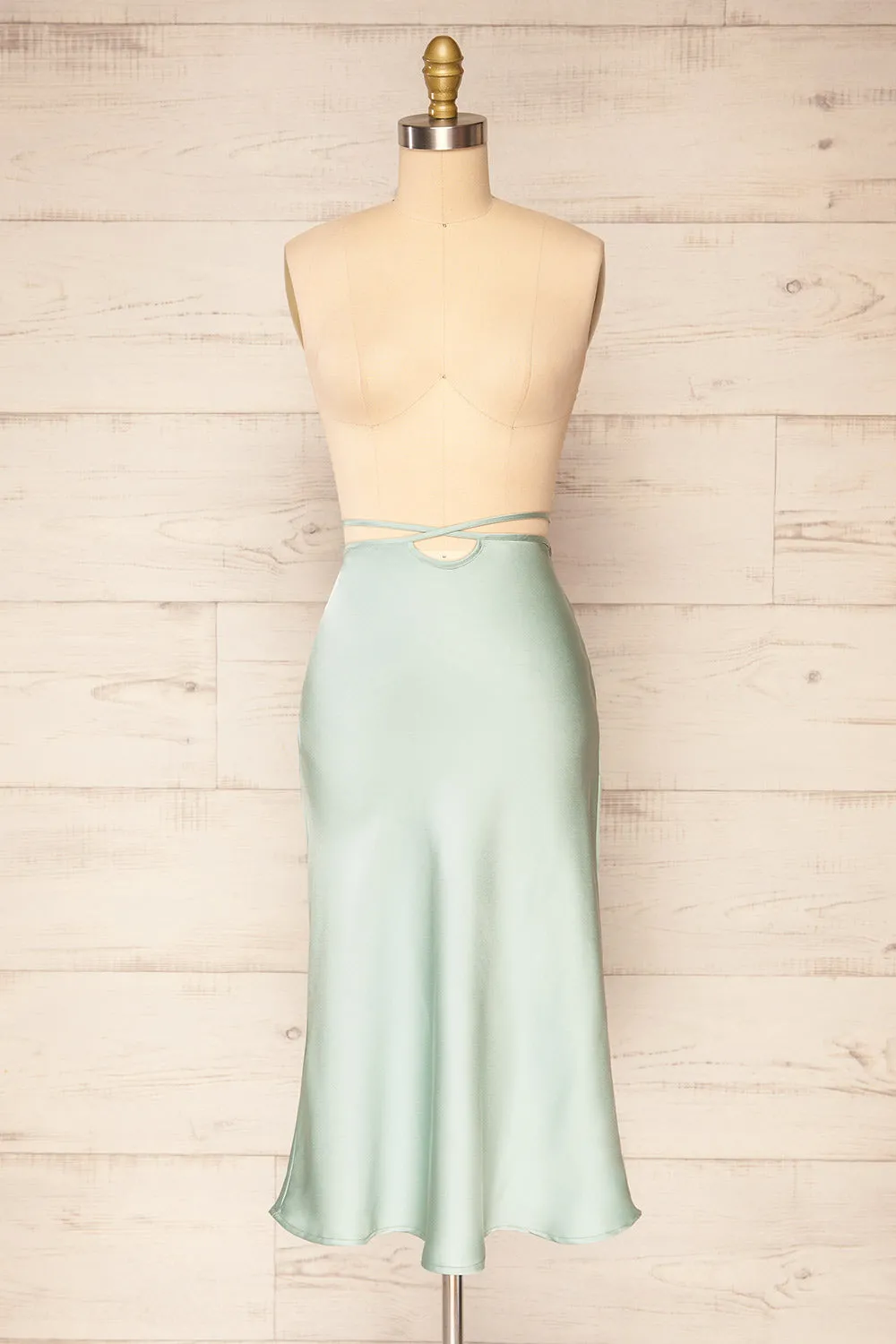 Maddie Mint | Satin Midi Skirt