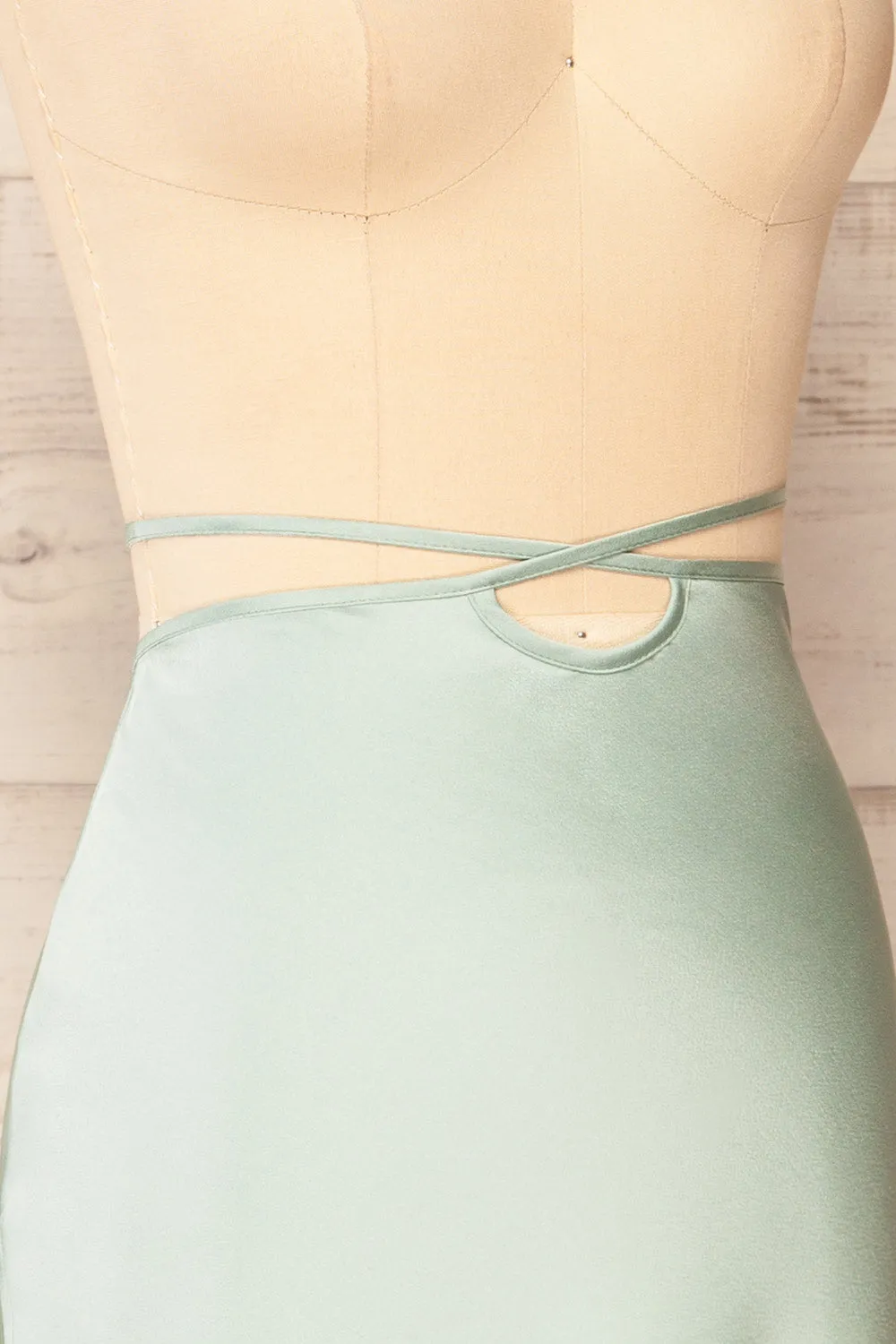 Maddie Mint | Satin Midi Skirt