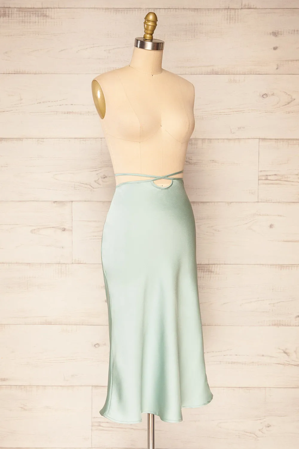 Maddie Mint | Satin Midi Skirt