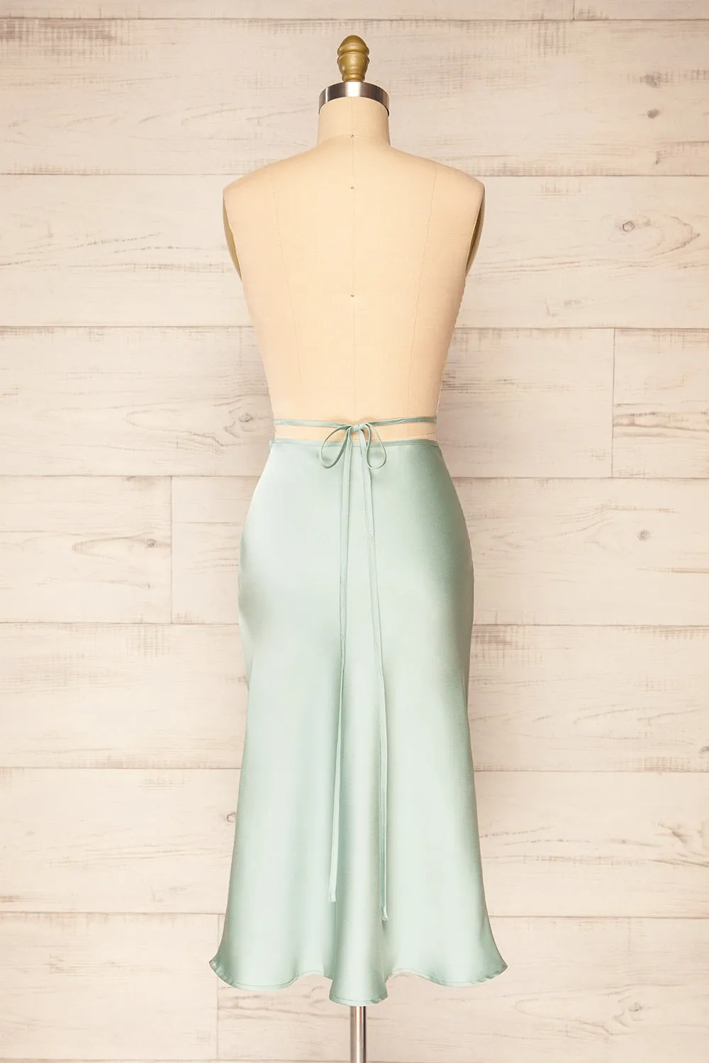 Maddie Mint | Satin Midi Skirt