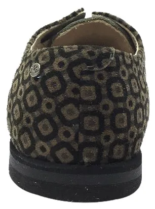 Manuela de Juan Boy's & Girl's Lucio Military Green Smooth and Suede Printed Leather Oxford Shoes