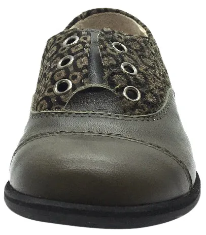 Manuela de Juan Boy's & Girl's Lucio Military Green Smooth and Suede Printed Leather Oxford Shoes