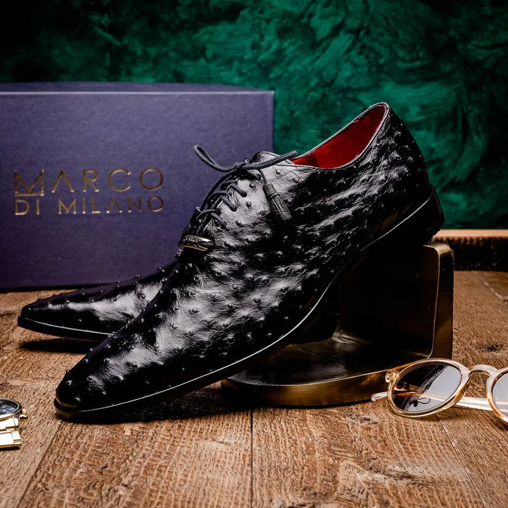 Marco Di Milano Criss Men's Shoes Exotic Ostrich Quill Dress Oxfords (MDM1073)