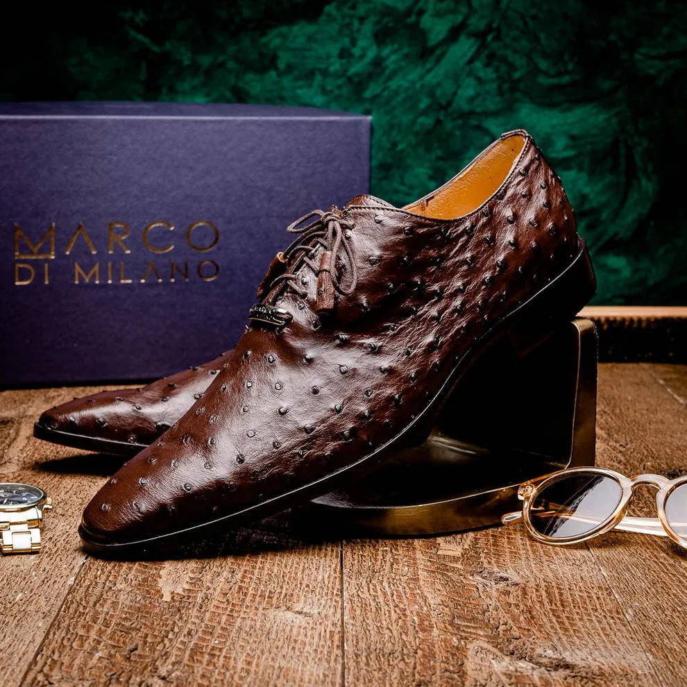 Marco Di Milano Criss Men's Shoes Exotic Ostrich Quill Dress Oxfords (MDM1073)