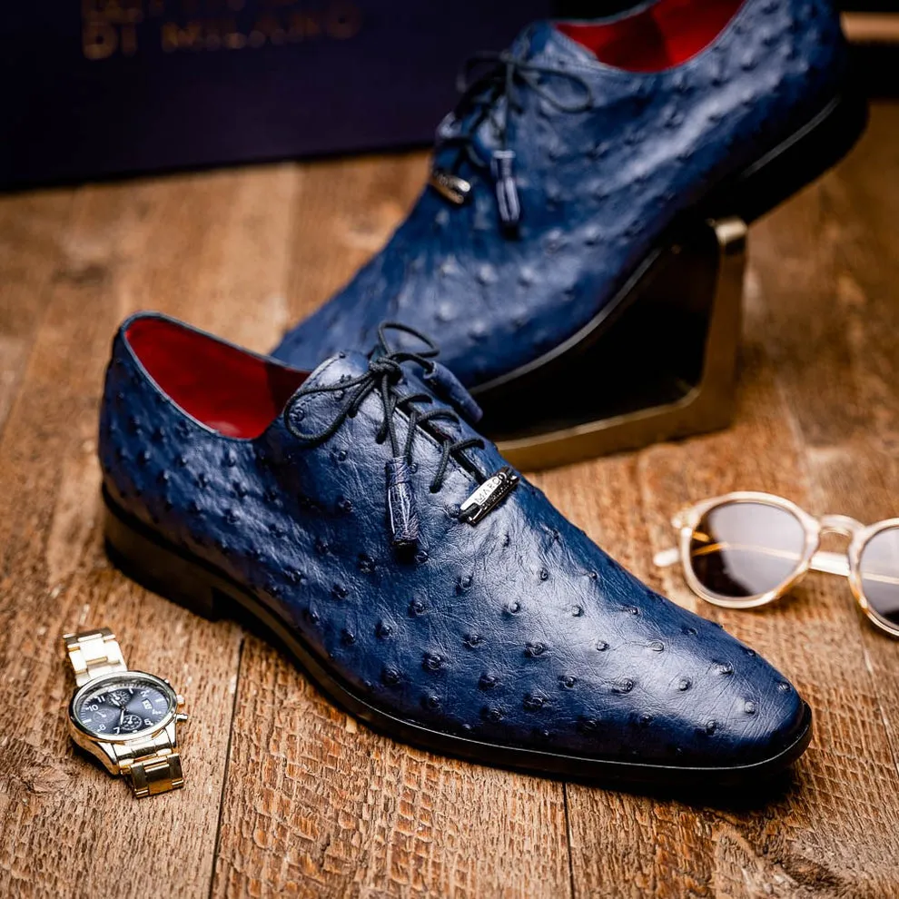 Marco Di Milano Criss Men's Shoes Exotic Ostrich Quill Dress Oxfords (MDM1073)
