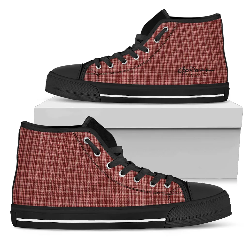 Maroon Beige Tight Plaid High Top Sneakers