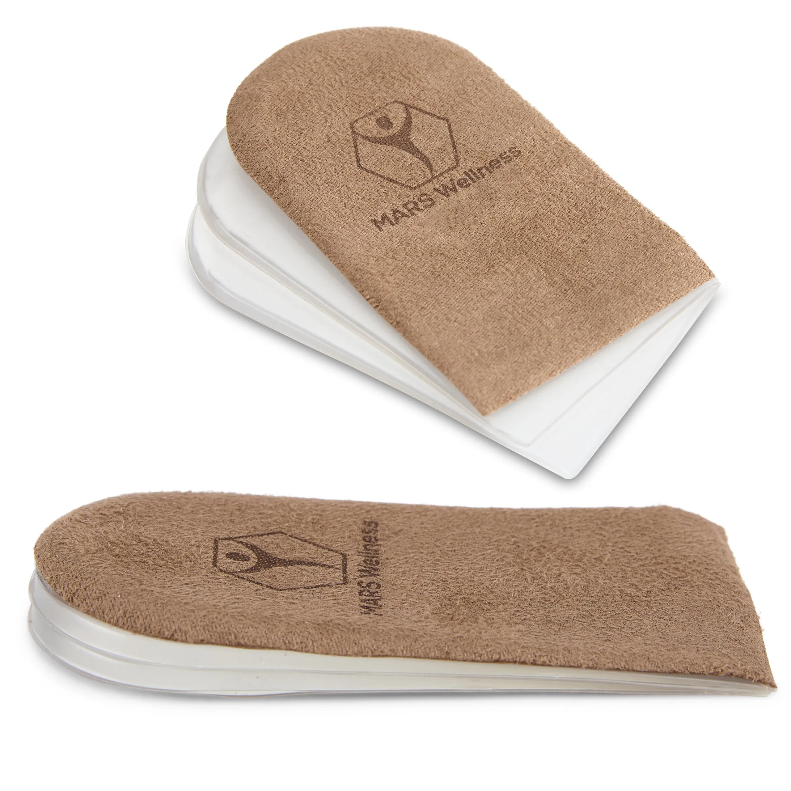 Mars Wellness Gel Heel Lift - 3 Layers, 1/8" per Layer, Adjustable Height - Soft Suede Top - 1 Pair
