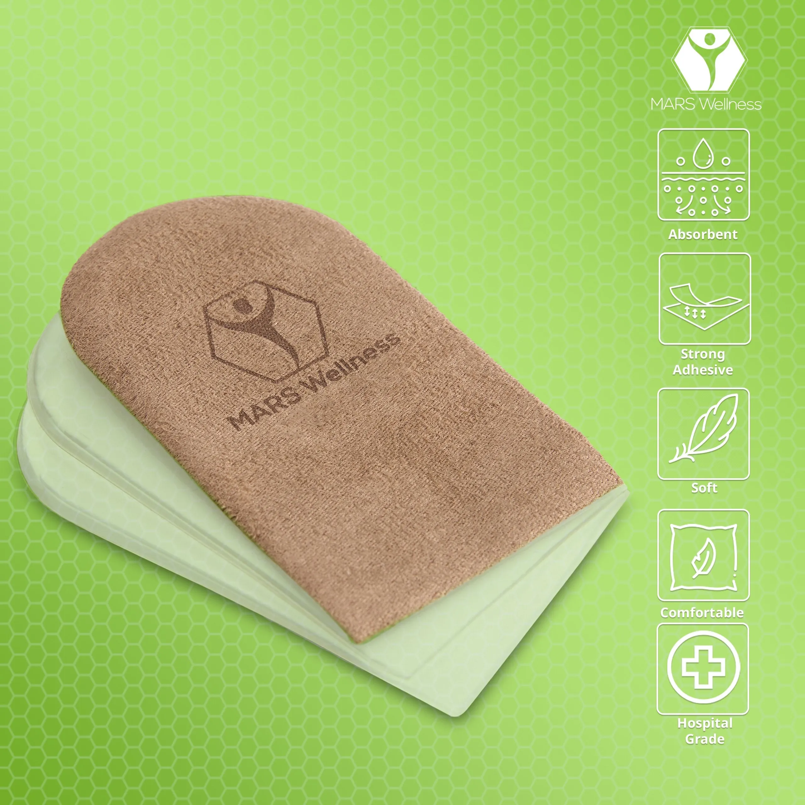 Mars Wellness Gel Heel Lift - 3 Layers, 1/8" per Layer, Adjustable Height - Soft Suede Top - 1 Pair