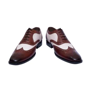Men's Brown & White Leather Wingtip Spectator Shoes