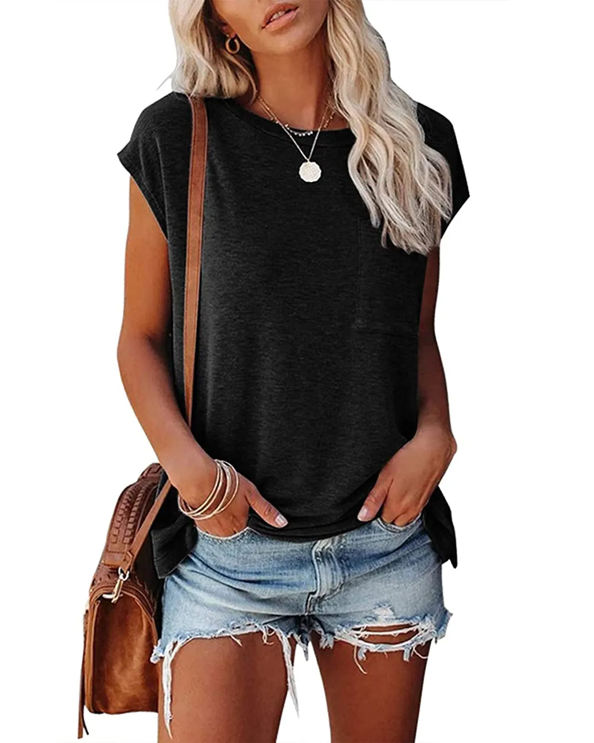MEROKEETY Cap Sleeve Loose Basic Shirts