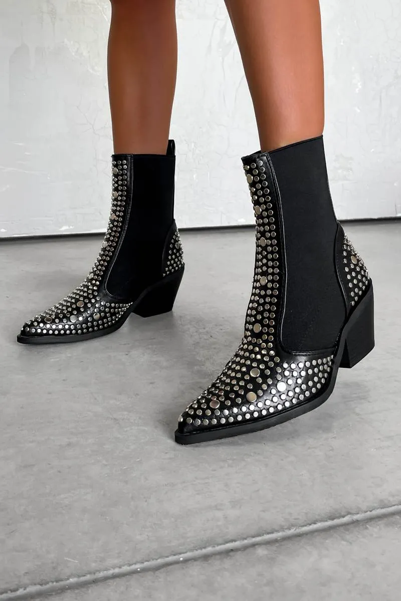 MIDWEST Studded Western Cowboy Ankle Boots - Black