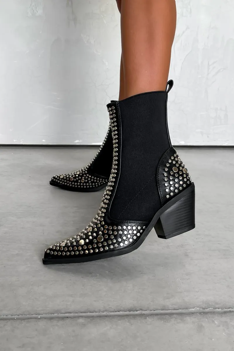 MIDWEST Studded Western Cowboy Ankle Boots - Black