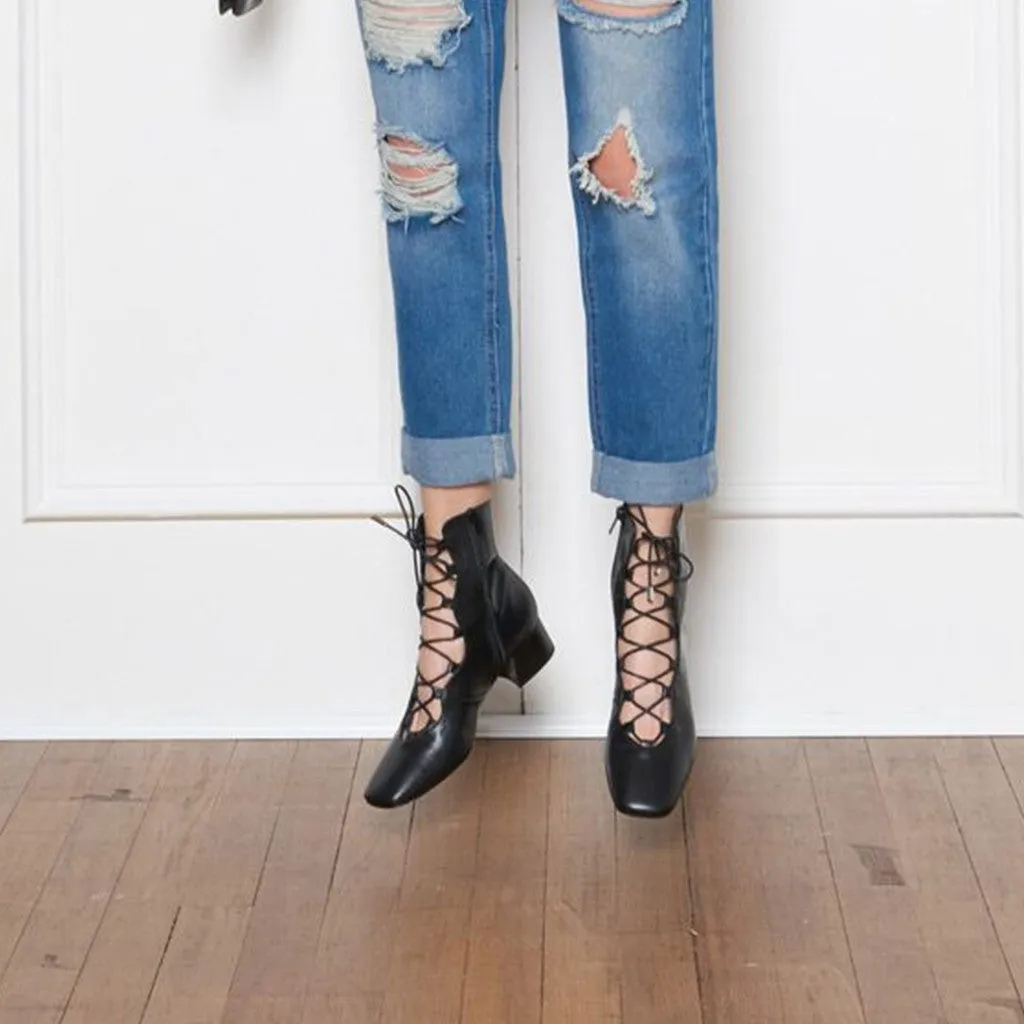 Miista Analeigh Lace-Up Bootie in Black