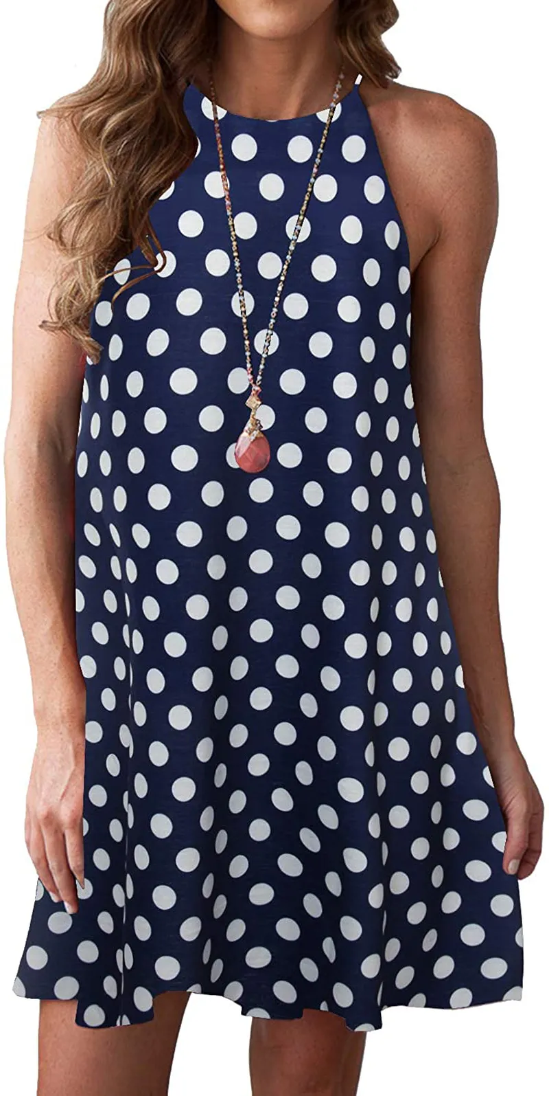 MITILLY Women's Halter Neck Boho Floral Print Loose Casual Sleeveless Short Dress