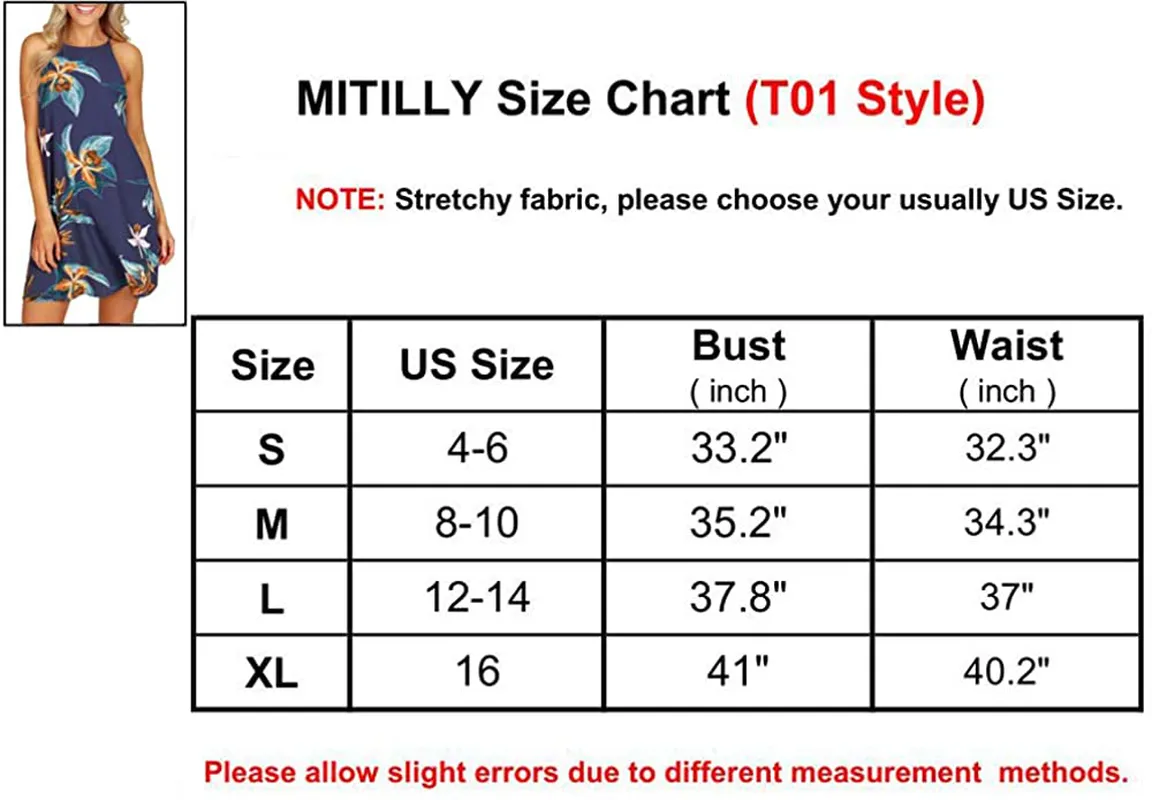 MITILLY Women's Halter Neck Boho Floral Print Loose Casual Sleeveless Short Dress