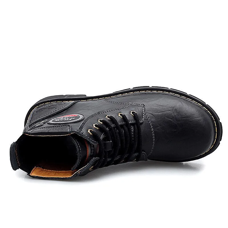 Motorcycle Boots Winter Fur Warm Men Boots Plus Size High Quality Ankle Botas Hombre Genuine Leather Business Safety Men Shoes