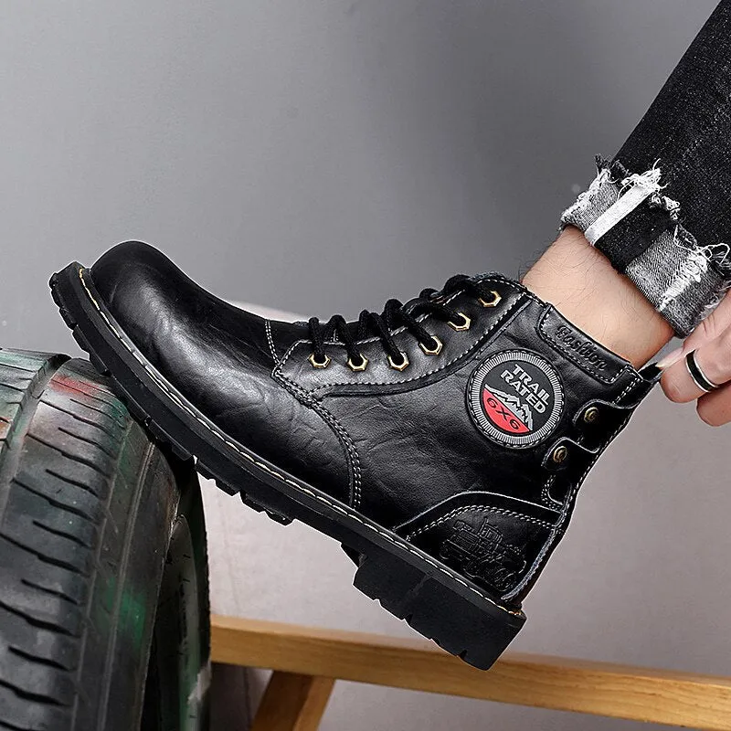 Motorcycle Boots Winter Fur Warm Men Boots Plus Size High Quality Ankle Botas Hombre Genuine Leather Business Safety Men Shoes