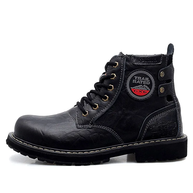 Motorcycle Boots Winter Fur Warm Men Boots Plus Size High Quality Ankle Botas Hombre Genuine Leather Business Safety Men Shoes