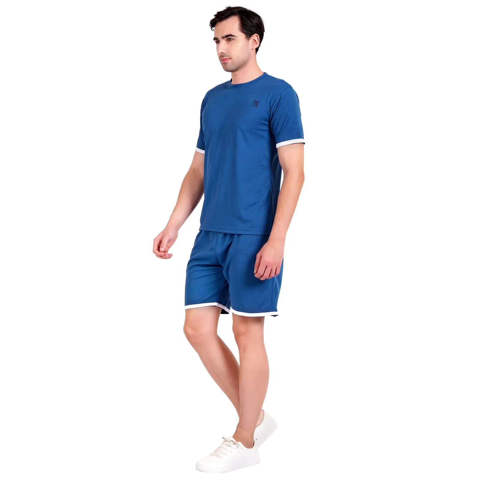 NAUTICON Men Round Neck t-Shirt and Shorts Co-Ord Set Blue