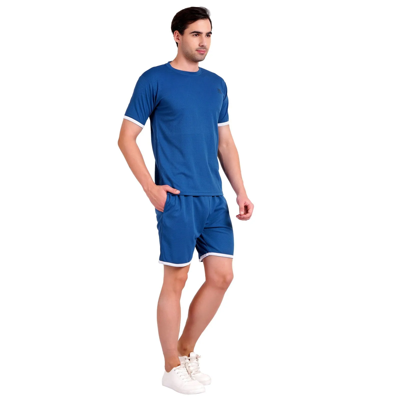 NAUTICON Men Round Neck t-Shirt and Shorts Co-Ord Set Blue