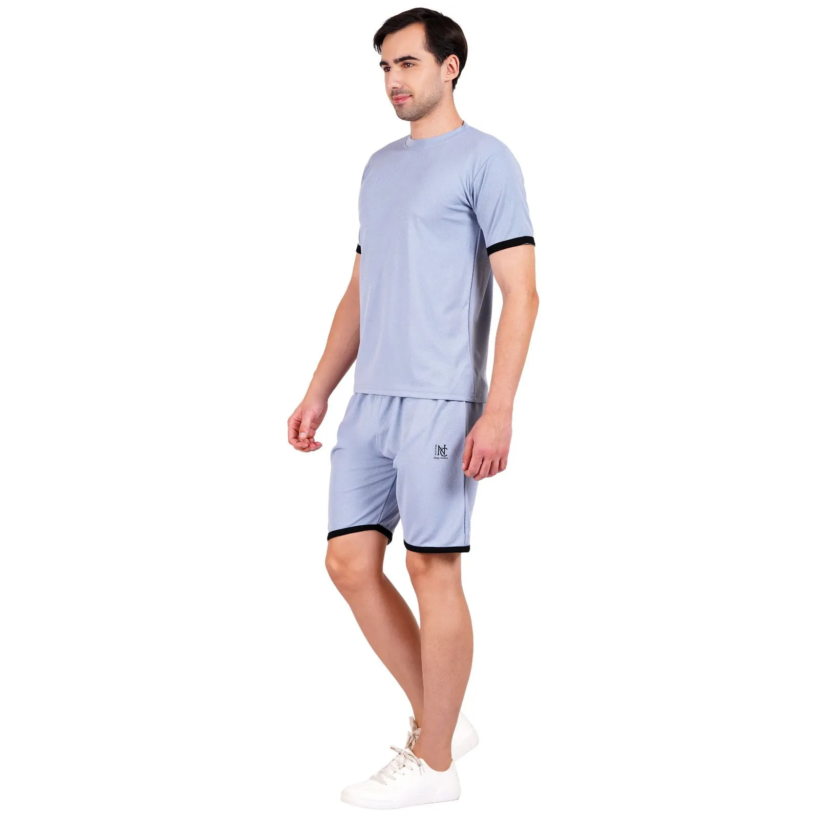 NAUTICON Men Round Neck t-Shirt and Shorts Co-Ord Set Light Blue