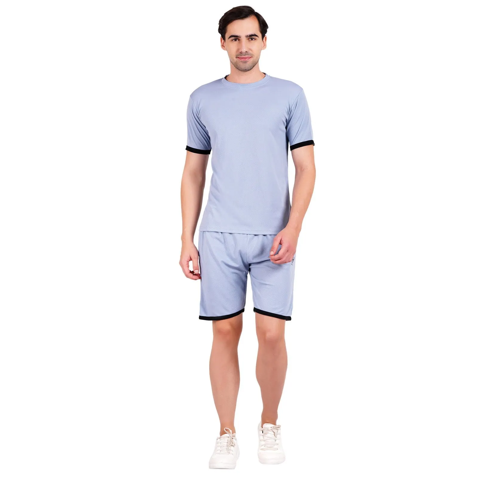 NAUTICON Men Round Neck t-Shirt and Shorts Co-Ord Set Light Blue