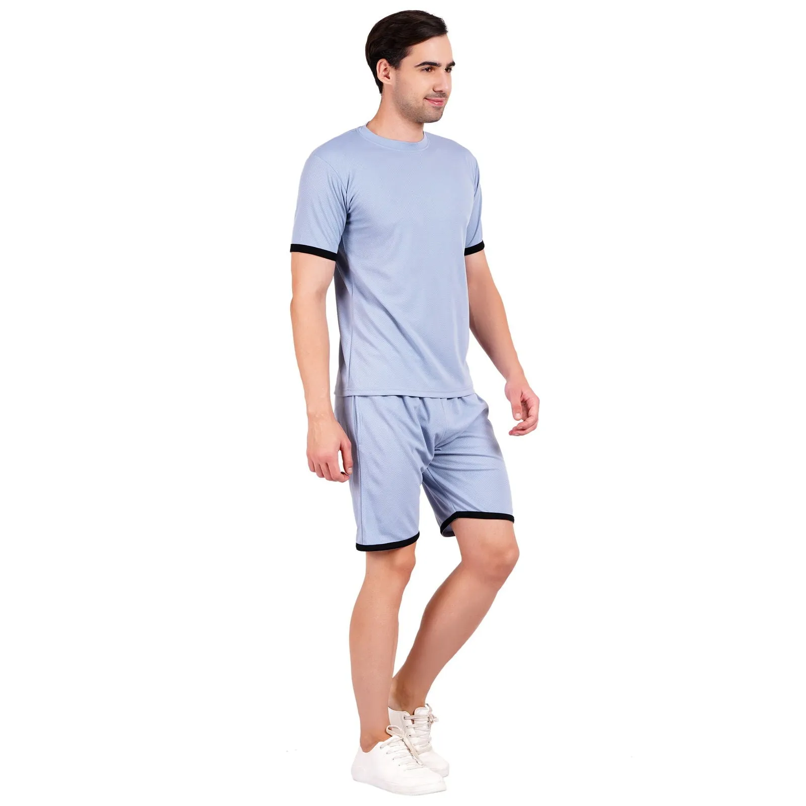 NAUTICON Men Round Neck t-Shirt and Shorts Co-Ord Set Light Blue