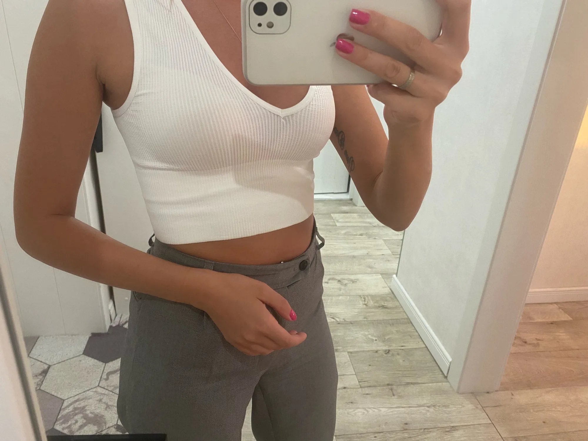 Non-See-Through Plunge Ribbed Crop Top