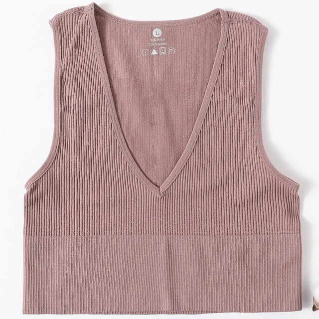 Non-See-Through Plunge Ribbed Crop Top