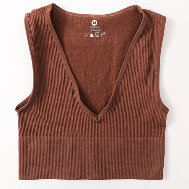 Non-See-Through Plunge Ribbed Crop Top