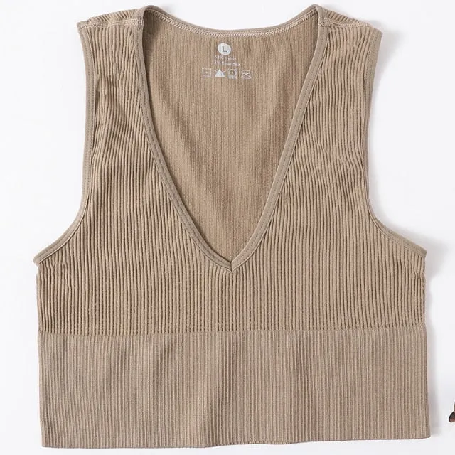Non-See-Through Plunge Ribbed Crop Top