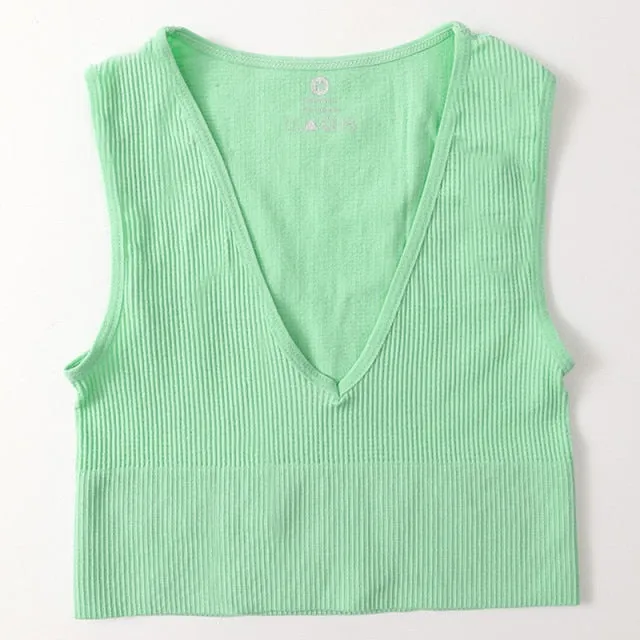 Non-See-Through Plunge Ribbed Crop Top