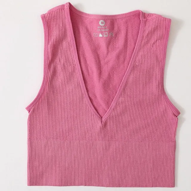 Non-See-Through Plunge Ribbed Crop Top