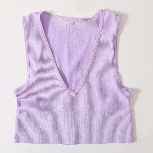 Non-See-Through Plunge Ribbed Crop Top