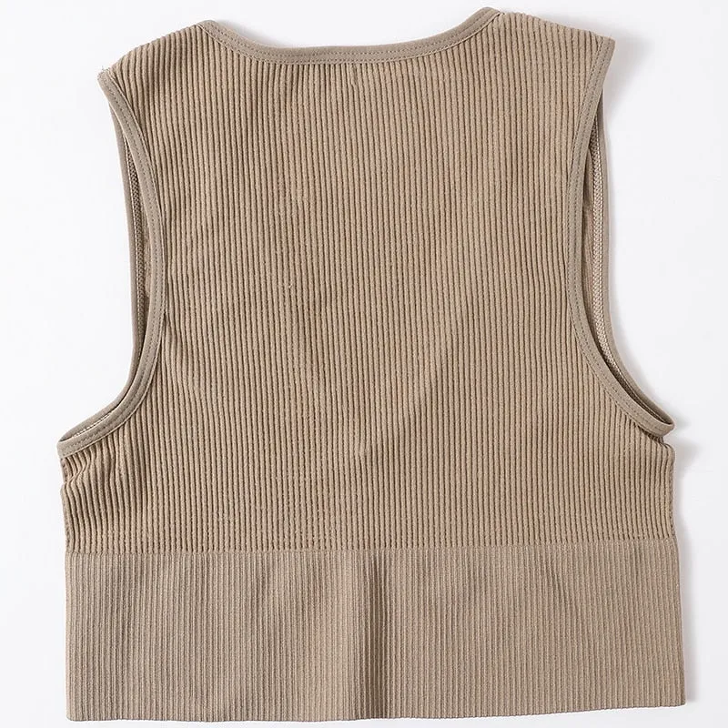 Non-See-Through Plunge Ribbed Crop Top