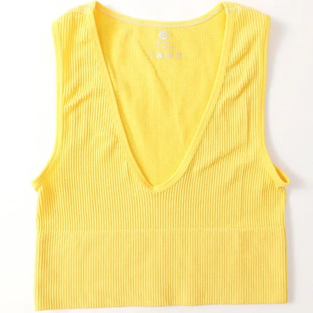 Non-See-Through Plunge Ribbed Crop Top