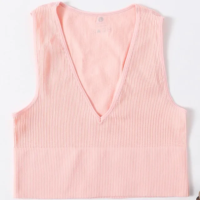 Non-See-Through Plunge Ribbed Crop Top
