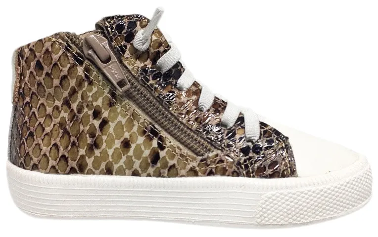 Old Soles Boy's and Girl's Python White Leather Top Shelf High Top Stripe Laced High Top Sneaker Shoe