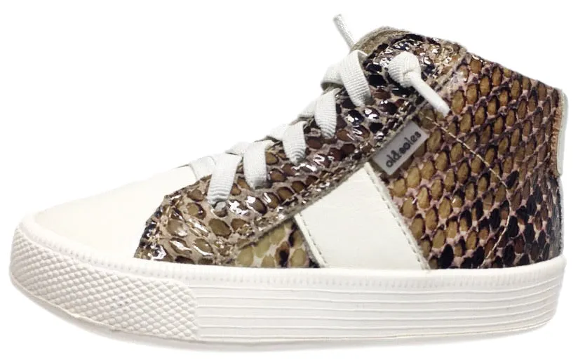Old Soles Boy's and Girl's Python White Leather Top Shelf High Top Stripe Laced High Top Sneaker Shoe