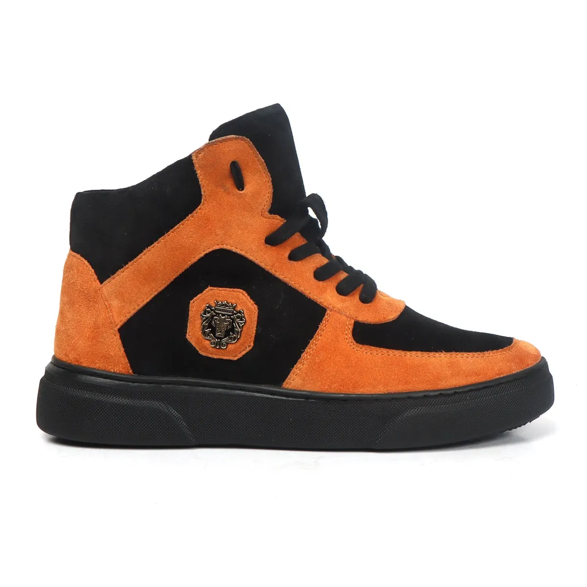 Orange & Black Detailing Suede Leather Mid Top Sneakers by Brune & Bareskin