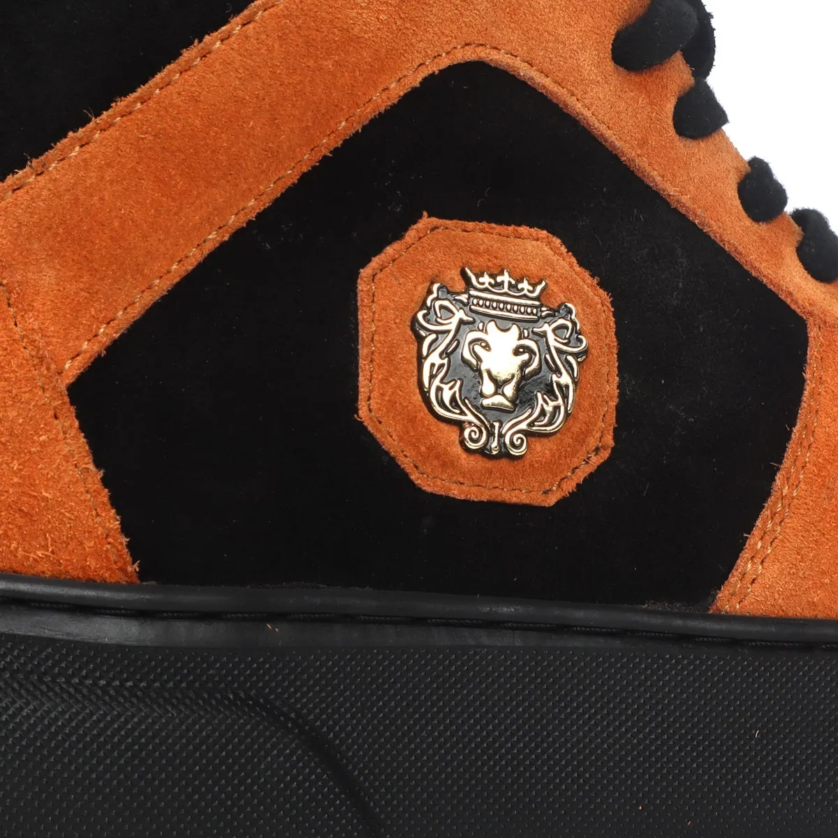 Orange & Black Detailing Suede Leather Mid Top Sneakers by Brune & Bareskin