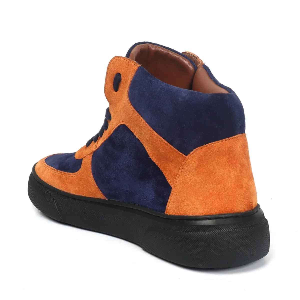 Orange & Blue Detailing Suede Leather Mid Top Sneakers by Brune & Bareskin