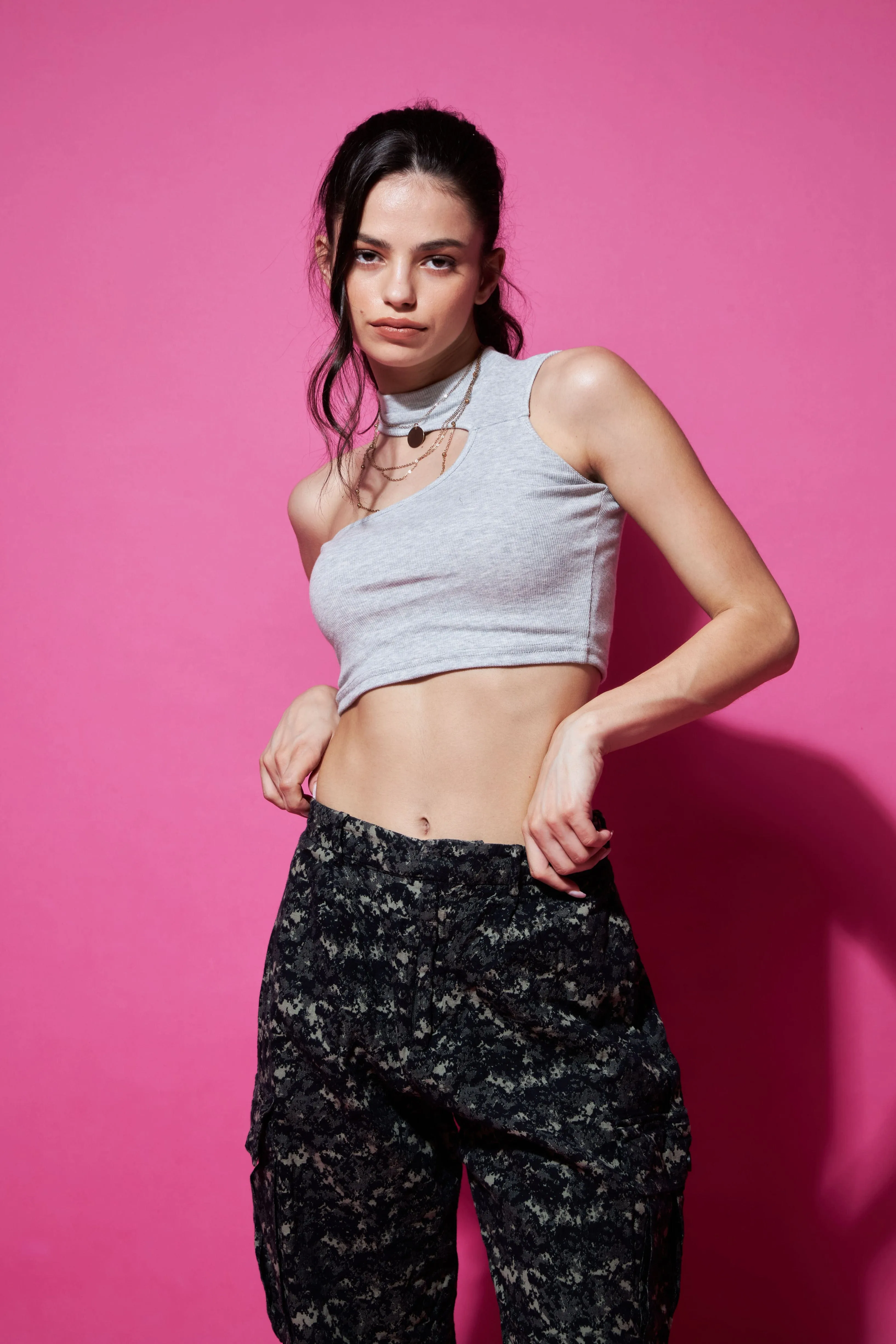 Out of the cut asymmetrical crop top